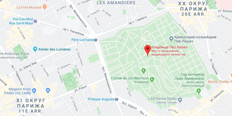 Пер-Лашез на карте Парижа